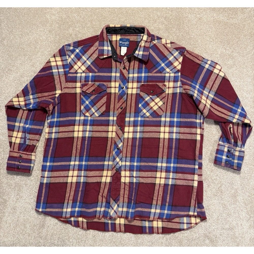 Wrangler Western Shirt Mens 3XB Big 3X Plaid Pearl Snap Flannel Heavy Cotton